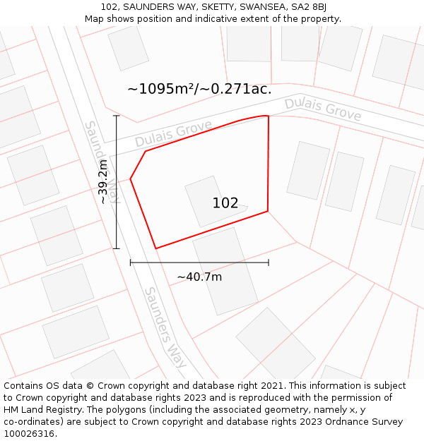 102, SAUNDERS WAY, SKETTY, SWANSEA, SA2 8BJ: Plot and title map