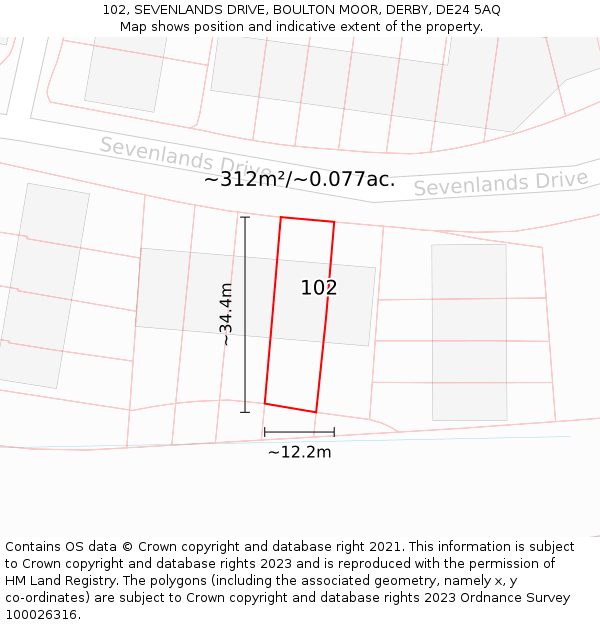 102, SEVENLANDS DRIVE, BOULTON MOOR, DERBY, DE24 5AQ: Plot and title map