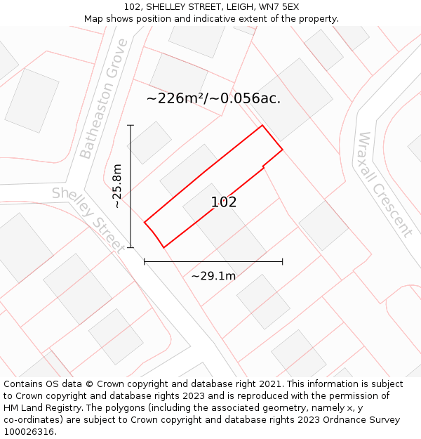 102, SHELLEY STREET, LEIGH, WN7 5EX: Plot and title map