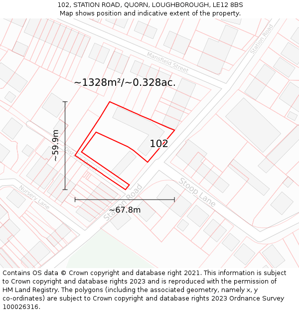 102, STATION ROAD, QUORN, LOUGHBOROUGH, LE12 8BS: Plot and title map