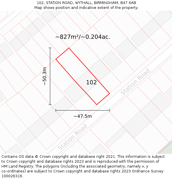 102, STATION ROAD, WYTHALL, BIRMINGHAM, B47 6AB: Plot and title map