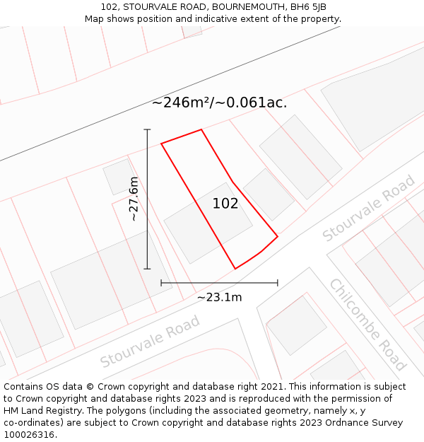 102, STOURVALE ROAD, BOURNEMOUTH, BH6 5JB: Plot and title map