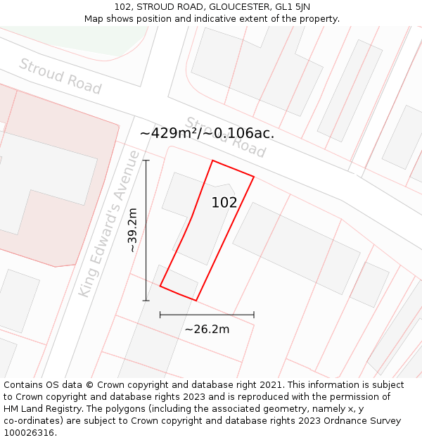 102, STROUD ROAD, GLOUCESTER, GL1 5JN: Plot and title map