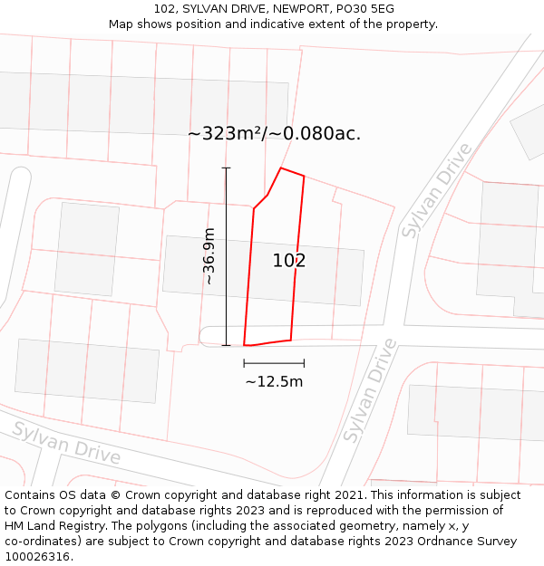 102, SYLVAN DRIVE, NEWPORT, PO30 5EG: Plot and title map