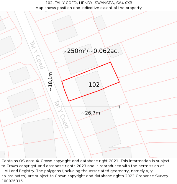 102, TAL Y COED, HENDY, SWANSEA, SA4 0XR: Plot and title map