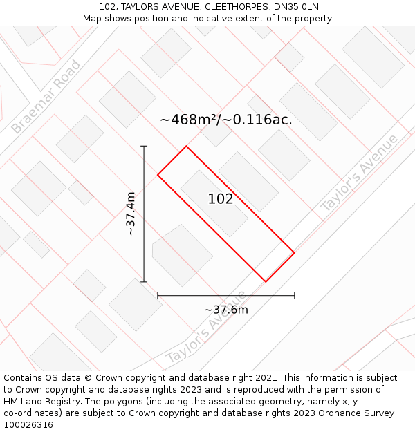 102, TAYLORS AVENUE, CLEETHORPES, DN35 0LN: Plot and title map