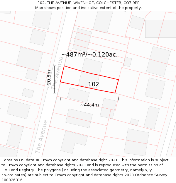 102, THE AVENUE, WIVENHOE, COLCHESTER, CO7 9PP: Plot and title map