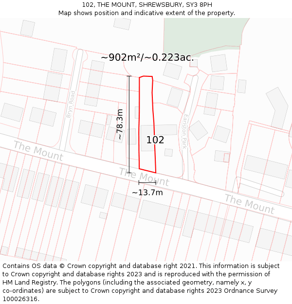 102, THE MOUNT, SHREWSBURY, SY3 8PH: Plot and title map