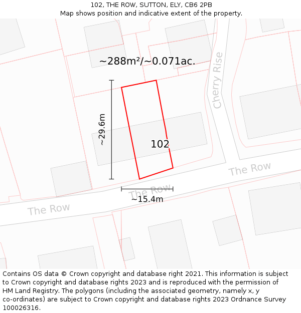 102, THE ROW, SUTTON, ELY, CB6 2PB: Plot and title map