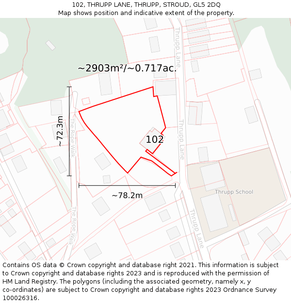 102, THRUPP LANE, THRUPP, STROUD, GL5 2DQ: Plot and title map