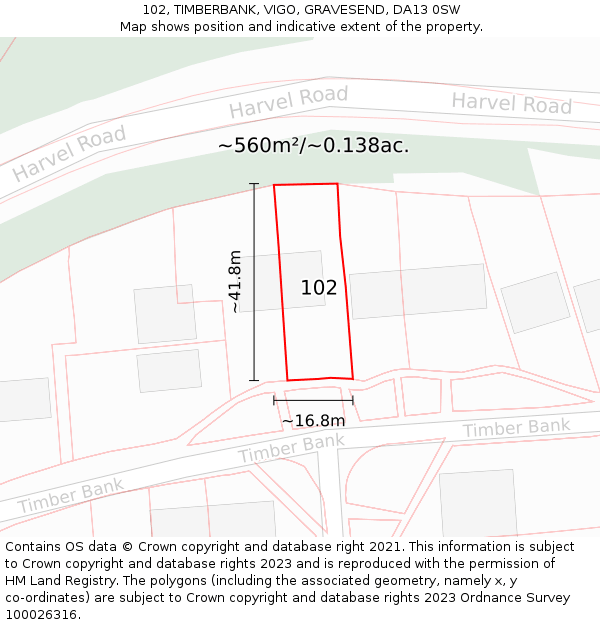 102, TIMBERBANK, VIGO, GRAVESEND, DA13 0SW: Plot and title map