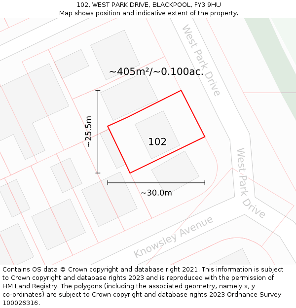 102, WEST PARK DRIVE, BLACKPOOL, FY3 9HU: Plot and title map