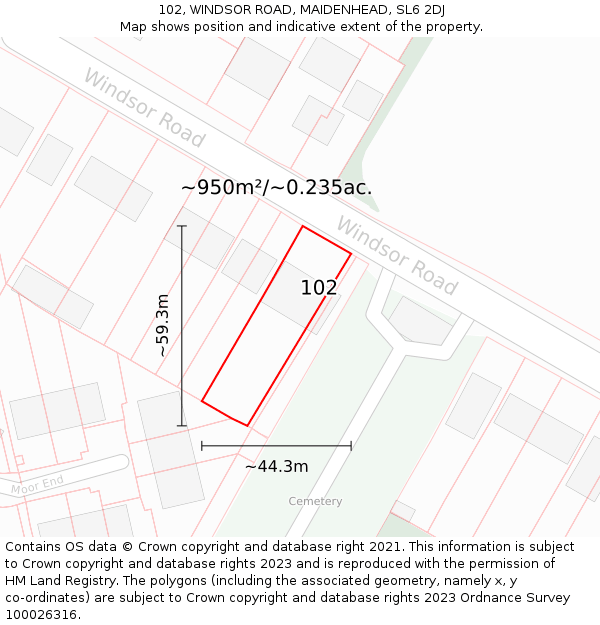 102, WINDSOR ROAD, MAIDENHEAD, SL6 2DJ: Plot and title map