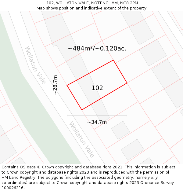 102, WOLLATON VALE, NOTTINGHAM, NG8 2PN: Plot and title map