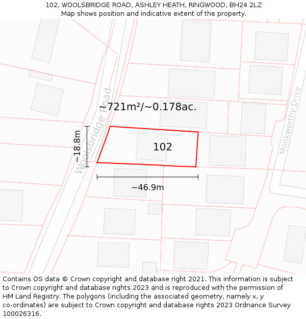 102, WOOLSBRIDGE ROAD, ASHLEY HEATH, RINGWOOD, BH24 2LZ: Plot and title map