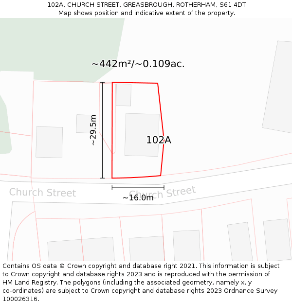 102A, CHURCH STREET, GREASBROUGH, ROTHERHAM, S61 4DT: Plot and title map