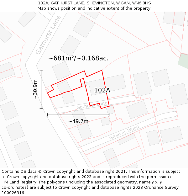 102A, GATHURST LANE, SHEVINGTON, WIGAN, WN6 8HS: Plot and title map