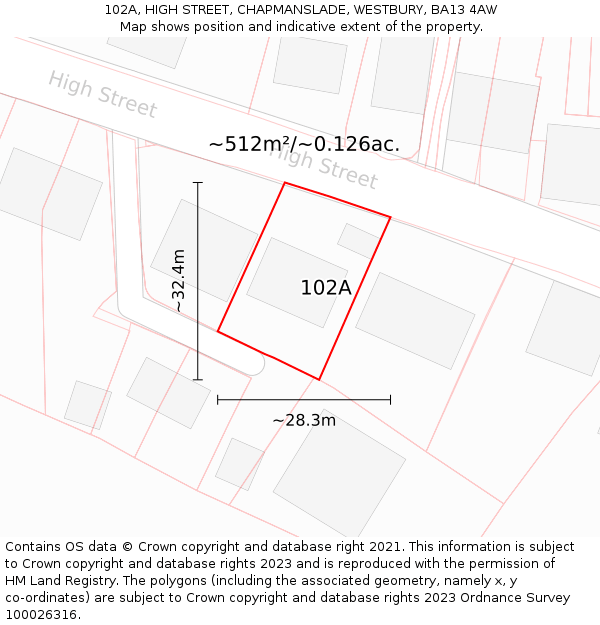 102A, HIGH STREET, CHAPMANSLADE, WESTBURY, BA13 4AW: Plot and title map