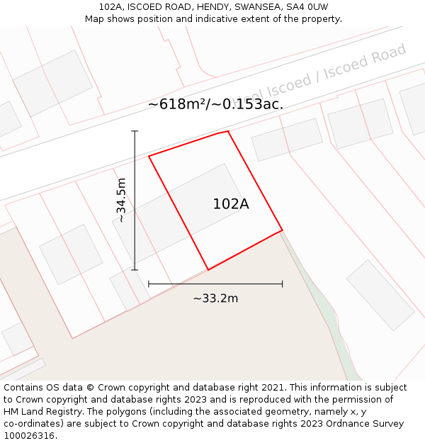 102A, ISCOED ROAD, HENDY, SWANSEA, SA4 0UW: Plot and title map