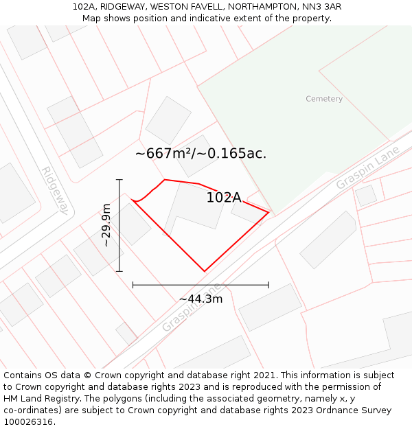 102A, RIDGEWAY, WESTON FAVELL, NORTHAMPTON, NN3 3AR: Plot and title map