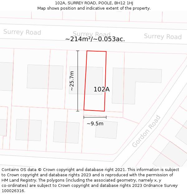 102A, SURREY ROAD, POOLE, BH12 1HJ: Plot and title map