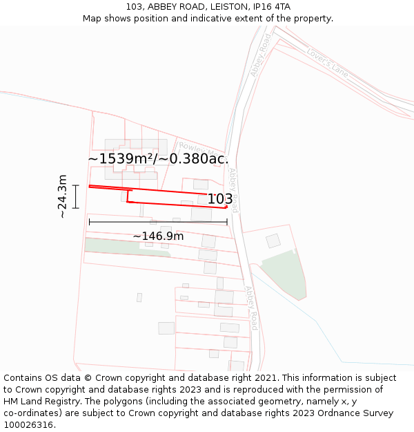 103, ABBEY ROAD, LEISTON, IP16 4TA: Plot and title map