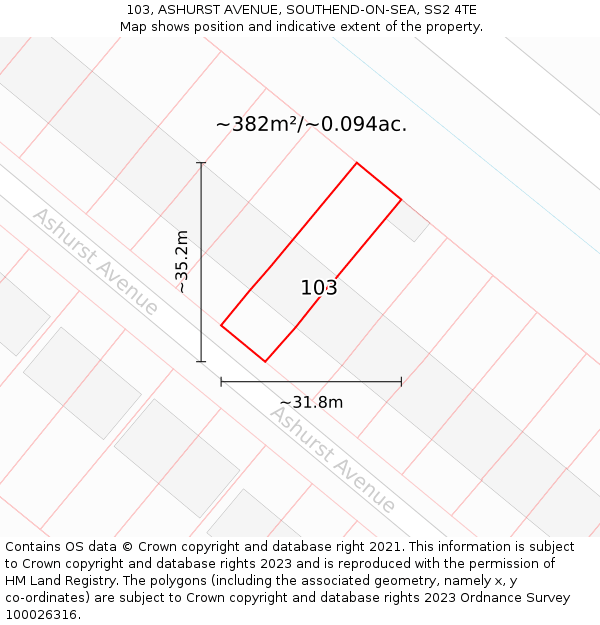 103, ASHURST AVENUE, SOUTHEND-ON-SEA, SS2 4TE: Plot and title map