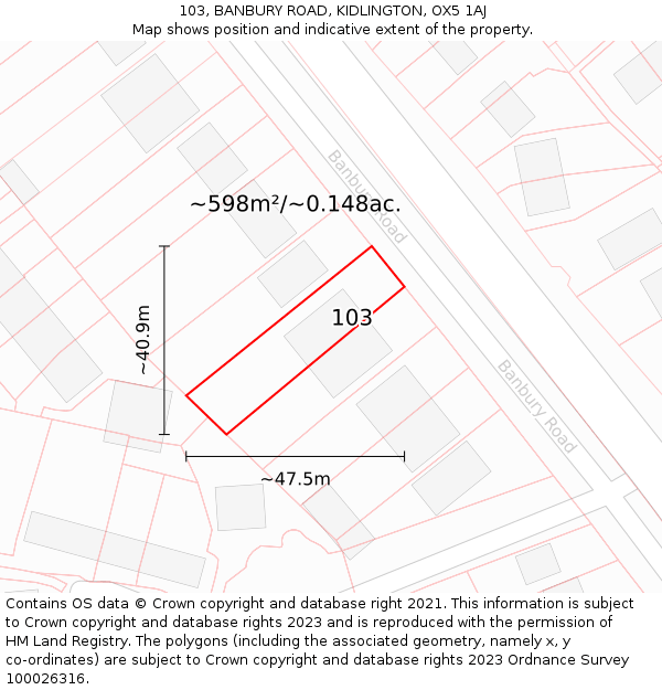 103, BANBURY ROAD, KIDLINGTON, OX5 1AJ: Plot and title map