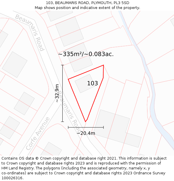 103, BEAUMARIS ROAD, PLYMOUTH, PL3 5SD: Plot and title map