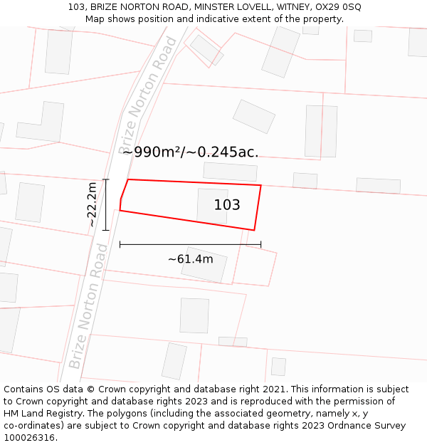 103, BRIZE NORTON ROAD, MINSTER LOVELL, WITNEY, OX29 0SQ: Plot and title map