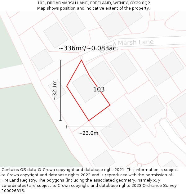 103, BROADMARSH LANE, FREELAND, WITNEY, OX29 8QP: Plot and title map