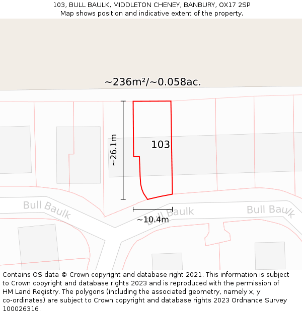 103, BULL BAULK, MIDDLETON CHENEY, BANBURY, OX17 2SP: Plot and title map