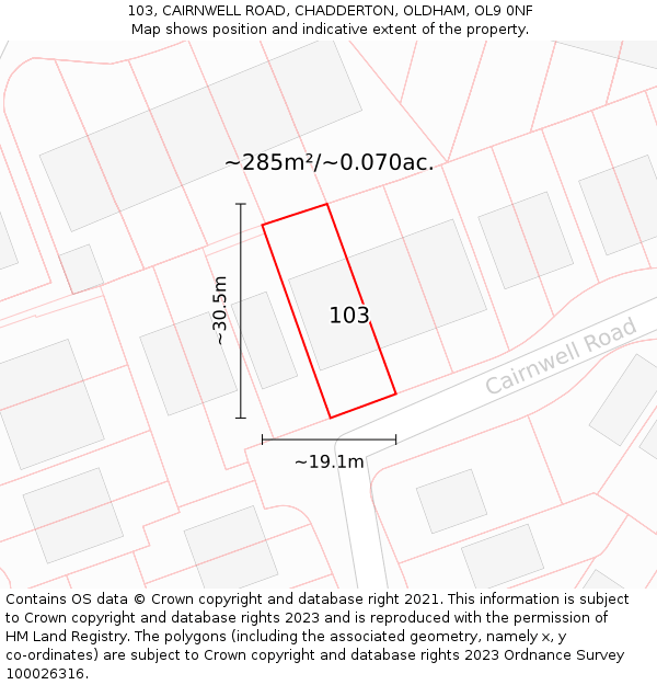 103, CAIRNWELL ROAD, CHADDERTON, OLDHAM, OL9 0NF: Plot and title map