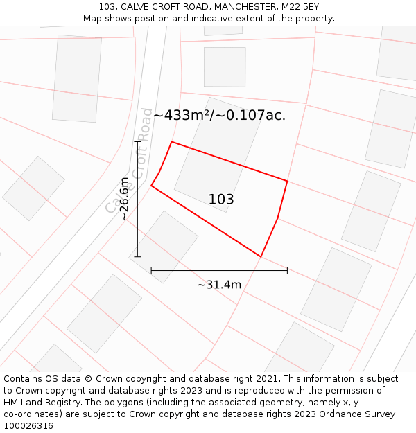 103, CALVE CROFT ROAD, MANCHESTER, M22 5EY: Plot and title map