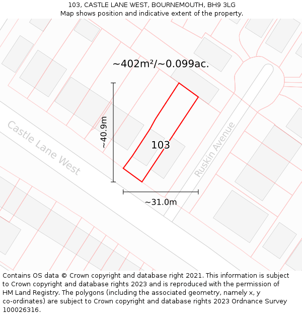 103, CASTLE LANE WEST, BOURNEMOUTH, BH9 3LG: Plot and title map