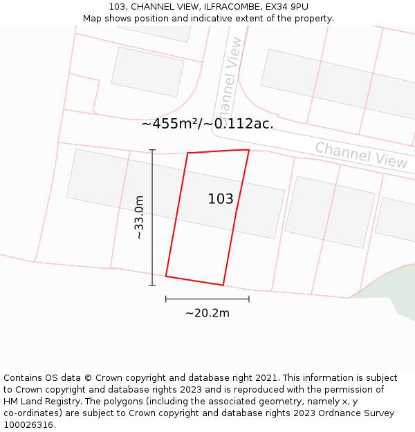 103, CHANNEL VIEW, ILFRACOMBE, EX34 9PU: Plot and title map