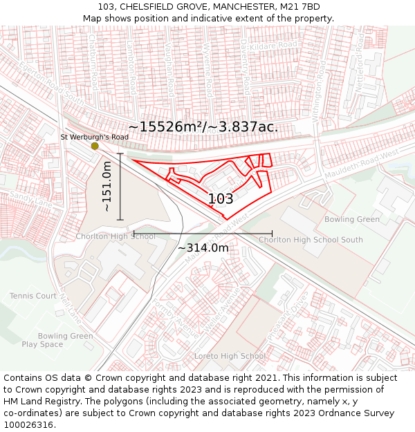 103, CHELSFIELD GROVE, MANCHESTER, M21 7BD: Plot and title map