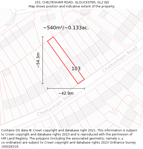 103, CHELTENHAM ROAD, GLOUCESTER, GL2 0JG: Plot and title map