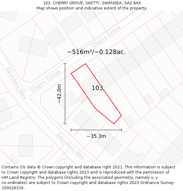 103, CHERRY GROVE, SKETTY, SWANSEA, SA2 8AX: Plot and title map