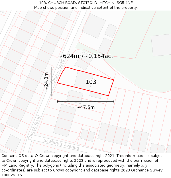 103, CHURCH ROAD, STOTFOLD, HITCHIN, SG5 4NE: Plot and title map