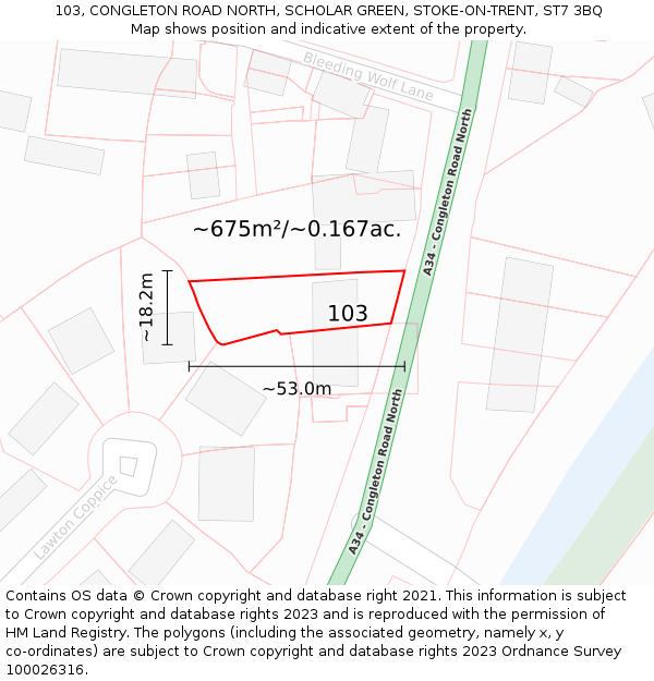 103, CONGLETON ROAD NORTH, SCHOLAR GREEN, STOKE-ON-TRENT, ST7 3BQ: Plot and title map