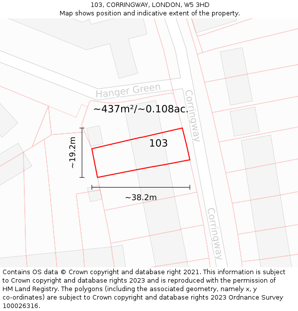 103, CORRINGWAY, LONDON, W5 3HD: Plot and title map