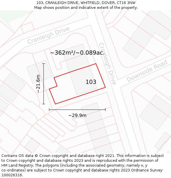 103, CRANLEIGH DRIVE, WHITFIELD, DOVER, CT16 3NW: Plot and title map