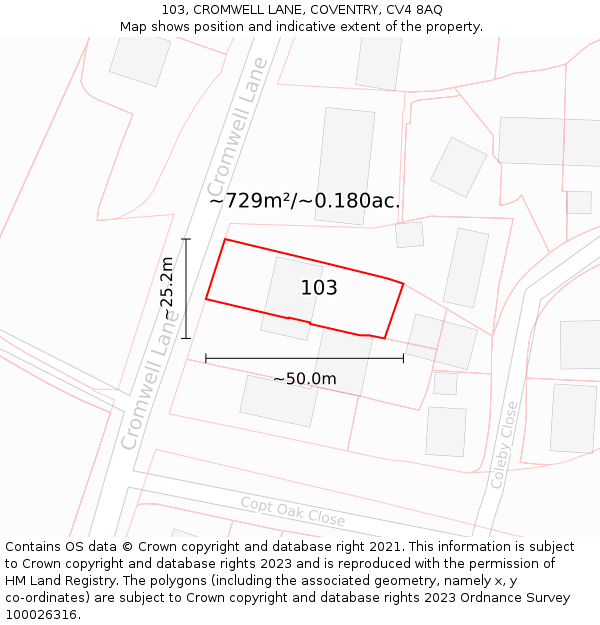 103, CROMWELL LANE, COVENTRY, CV4 8AQ: Plot and title map