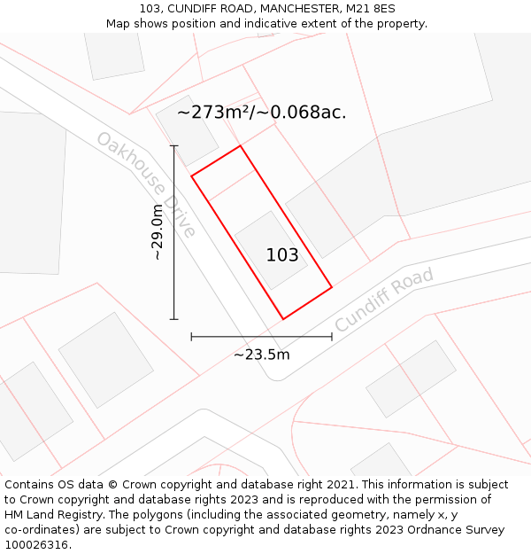 103, CUNDIFF ROAD, MANCHESTER, M21 8ES: Plot and title map