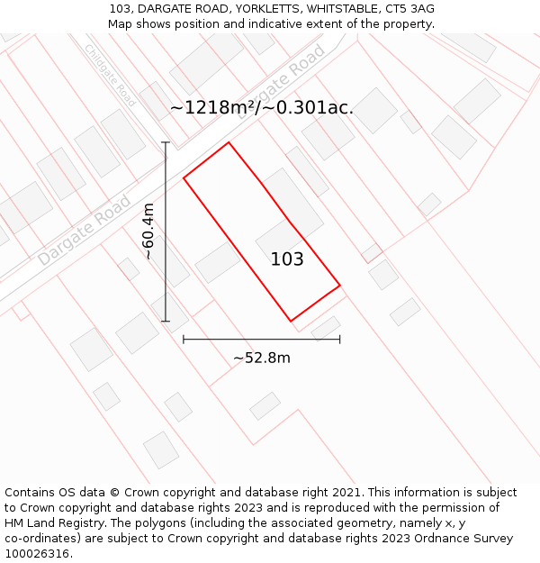 103, DARGATE ROAD, YORKLETTS, WHITSTABLE, CT5 3AG: Plot and title map