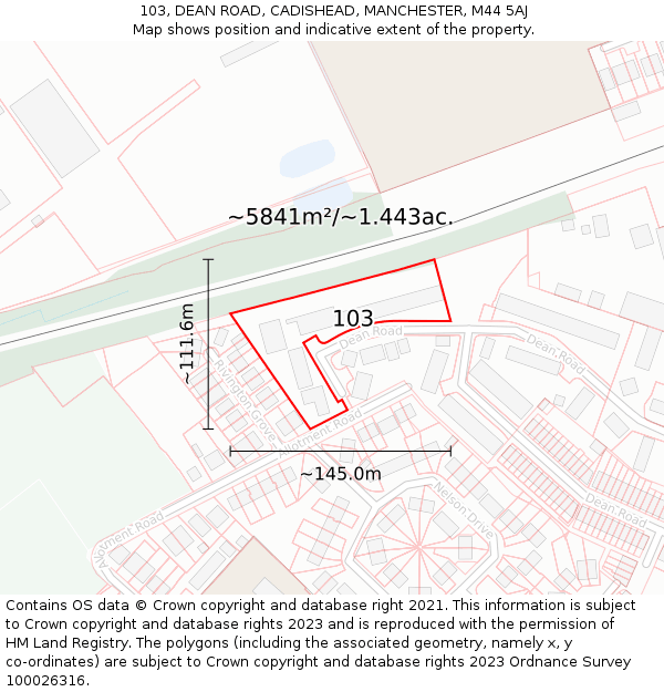 103, DEAN ROAD, CADISHEAD, MANCHESTER, M44 5AJ: Plot and title map