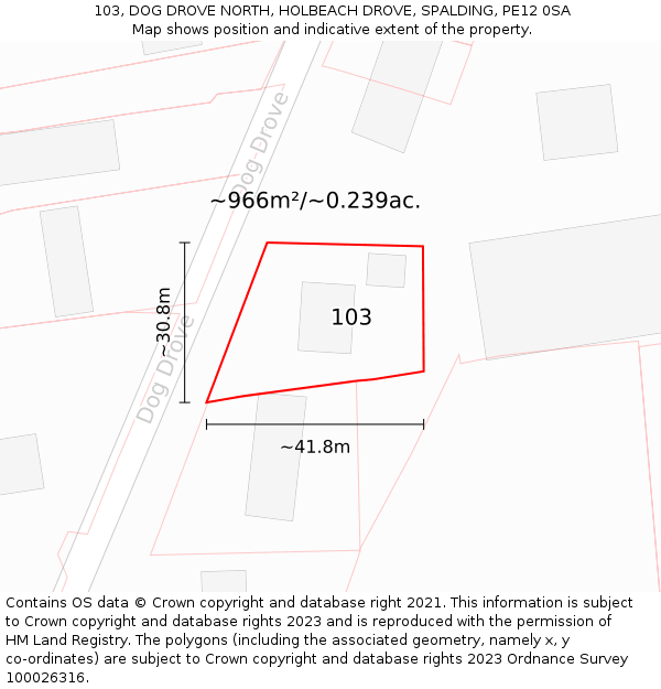 103, DOG DROVE NORTH, HOLBEACH DROVE, SPALDING, PE12 0SA: Plot and title map