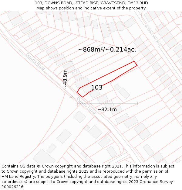 103, DOWNS ROAD, ISTEAD RISE, GRAVESEND, DA13 9HD: Plot and title map