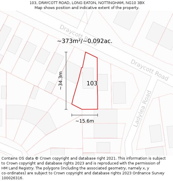 103, DRAYCOTT ROAD, LONG EATON, NOTTINGHAM, NG10 3BX: Plot and title map